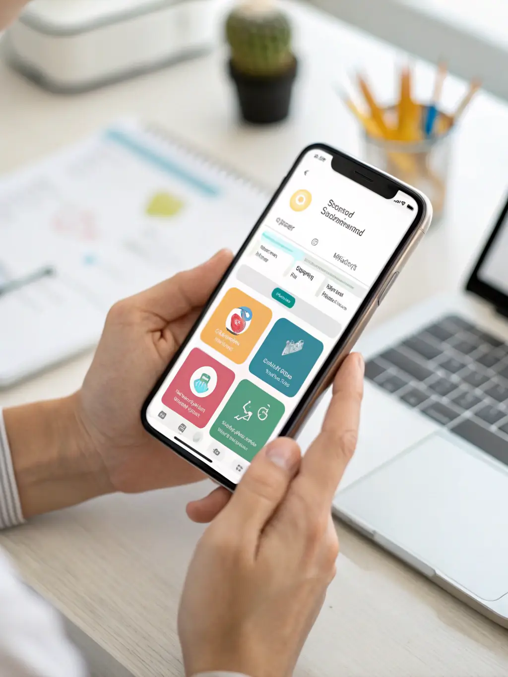 A sleek smartphone displaying a modern mobile app interface, highlighting cross-platform compatibility. The app showcases a user-friendly design with clear navigation and engaging visuals, emphasizing the seamless performance of mobile applications developed by TECH SHARKS CONSULTING.